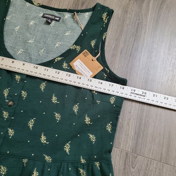 Toad and Co Dress Women's Small Green Print Organic Cotton Sleeveless Sun Dress - Picture 10 of 12